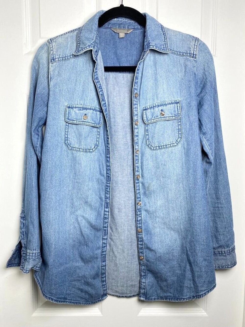 Nordstrom Rubbish Denim Button Down Medium Wash Long Sleeve Relaxed Sz XS As Is